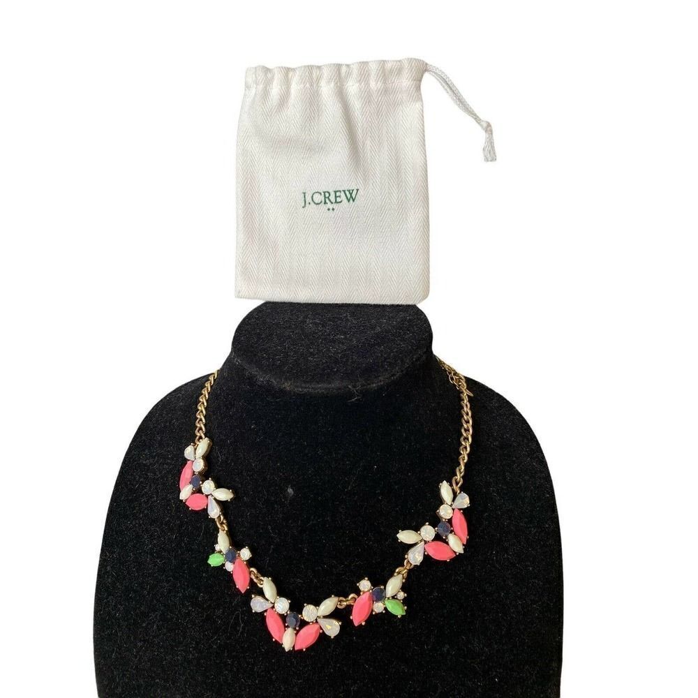 J CREW Crystal Neon Bright Florescent Yellow Green Rhinestone Statement Necklace